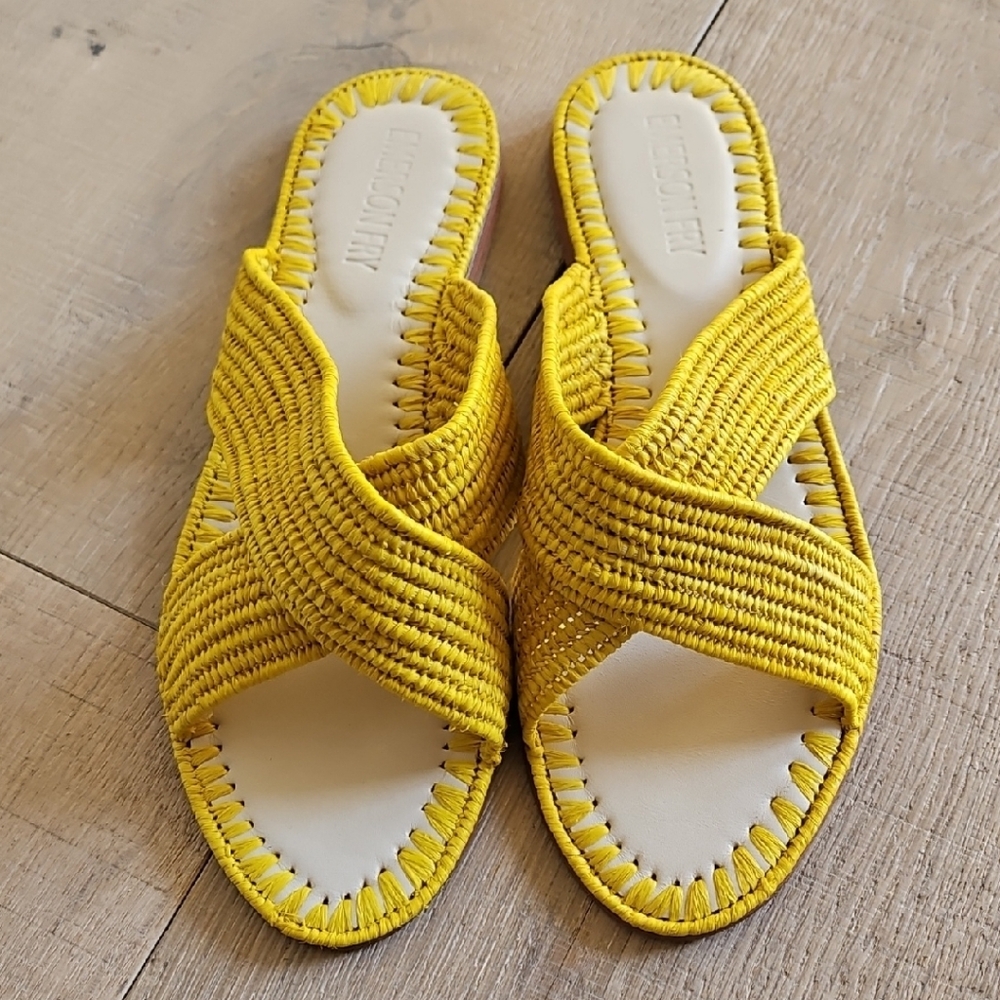 Emerson Fry Yellow Woven Slide Sandals Size 9